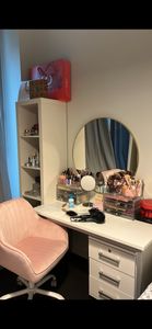 SONGMICS Schreibtischstuhl mit Samtbezug, höhenverstellbar, für Schminktisch, pastellrosa Kunden-Foto 4