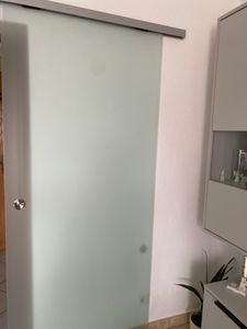 Glas Schiebetür Glasschiebetür matt / blickdicht mit SoftStop 900 x 2050 mm (SlimLine Komplett Set) von AMOD, inkl. Griffmuschel BS-900D-AS Kunden-Foto 1