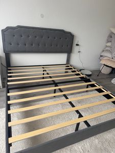 Yaheetech Polsterbett mit höhenverstellbarem Kopfteil Doppelbett 140×200cm Stoffbett Jugendbett Gepolstertes Bett Bettrahmen mit Lattenrost Hellgrau Kunden-Foto 13