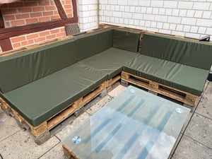 Setgarden Veľké paletové vankúše, sada 8 ks, vonkajšie, 120 x 80 x 10 cm, sedacie vankúše + opierkové vankúše, 120 x 40 x 10 cm, 1 ks, zelené Fotografia od zákazníka č. 1