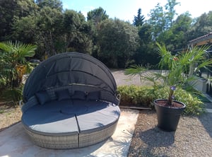 LED - Sonneninsel Rattan Lounge Gartenliege Polyrattan Sitzgruppe Liege Insel 180cm inklusive Abdeckcover Kunden-Foto 2