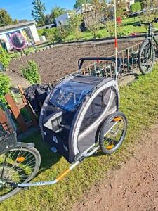 HOMCOM 2 in 1 Kinderanhänger, Fahrradanhänger mit 5-Punkt Sicherheitsgurt, Gelb Kunden-Foto 1