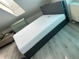 Letto imbottito Flieks 140x200cm con USB e tipo C, letto contenitore con LED, letto giovanile letto matrimoniale con rete a doghe, letto funzionale, lino, grigio Foto del cliente 1