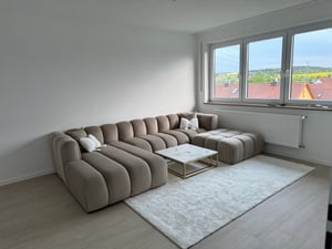 Canapé d'angle en L GRAND 318 cm, tissu Salvador, Beige, gauche Photo du client 1
