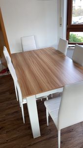 Mondeer Esstischset Essgruppe Esszimmergruppe mit 6 Stühlen Esstisch aus Holz Küchentisch Eiche+Weiß Kunden-Foto 5