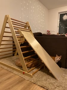 COSTWAY Kletterdreieck klappbar Klettergerüst Holz mit Leiter zur Entwicklung grobmotorischer Fähigkeiten für Kleinkinder ab 3 Jahren Mehrfarbig Kunden-Foto 1