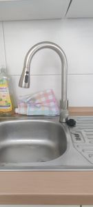 Küchenarmatur, Wasserhahn Küche Ausziehbar, 360° Drehbar, Mischbatterie Spültischarmatur Edelstahl mit Brause, 3 Modus Hochdruck Küchenarmatur, Silber Kunden-Foto 1