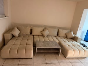 CORNERO Ecksofa LARA U-Form PREMIUM mit Schlaffunktion und Bettkasten Couch Sofa U-Form Eckcouch Wohnlandschaft mit Schlaffunktion Creme Kunden-Foto 1
