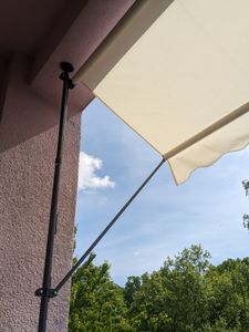Jopassy markíza Svorková markíza Výškovo nastaviteľná balkónová markíza Slnečná markíza bez vŕtania na terasu balkón 250cm biela modrá Fotografia od zákazníka č. 2