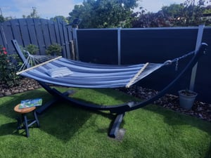 XXL Hängematte Ultimate 290x150cm mit Gestell - Outdoor Hängematte 2 Personen – Grau Kunden-Foto 1