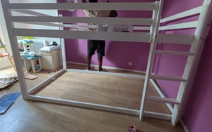 Flieks etagesbed 90x200 cm met glijbaan, kinderbed in huisvorm met valbeveiliging, hoogslaper met ladder, houten eenpersoonsbed, wit Klantenfoto 4