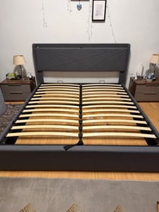 Letto imbottito Flieks 90x200cm con USB e Type-C, letto a molle insacchettate con rete a doghe, letto contenitore letto giovane letto singolo con contenitore, lino, grigio Foto del cliente 1