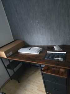 VASAGLE Computertisch, Bürotisch, Schreibtisch, mit 3 Ablagen, 2 Schubladen Kunden-Foto 1