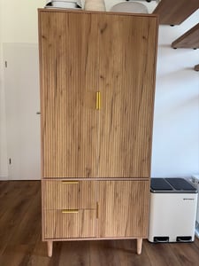 Flieks Eckkleiderschrank 3 Türen Eiche, Gaderobe Kleiderschrank mit 2 Schubladen und Kleiderstange, Gaderobenschrank 80x50x177 cm, Oak Kunden-Foto 1
