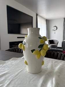 Atmosphera Blumenvase Zitronen - gelb - Keramik - D20 x H33 cm - Obstvase Zitronenmuster Kunden-Foto 1