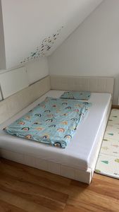 Merax Polsterbett 140x200cm mit Lattenrost und Samtbezug, Tagesbett Schlafsofa Funktionsbett Doppelbett, Grau Kunden-Foto 1
