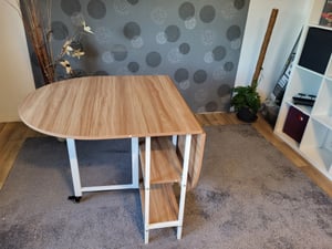 Mondeer Klappbarer Esstisch Küchentisch mit 2 Ablagen und Rollen 120 x 80 x 75 cm Grau Kunden-Foto 2