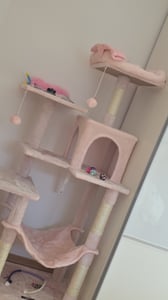 PawHut Krabpalen, 101 cm hoog, kattenhuis met holte, speelbal en pluche rand Klantenfoto 1