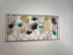 tableau mural 3D "Ginkgo" en métal doré, anthracite, turquoise, 125x60 cm, décoration murale, ornement mural Photo du client 2