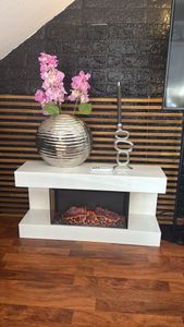 COSTWAY Elektrokamin 1500W/5000BTU, schwebender Wandkamin mit Heizung, LED-Seitenlichtern, Fernbedienung, 12 Flammenfarben, Standkamin 17℃-28℃ weiß Kunden-Foto 1