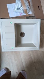 PRIMAGRAN Granitspüle Weiß 55x44cm, Spülbecken 1 Becken + Küchenarmatur 38x14cm + Ablauf-Set, Küchenspüle ab 45er Unterschrank - Kopenhagen Easy Kunden-Foto 3