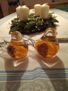 2er Set Gartenstecker Glasvogel Deko Beetstecker Handarbeit Skulptur Vogel 7 (Orange Schwarz) Kunden-Foto 1
