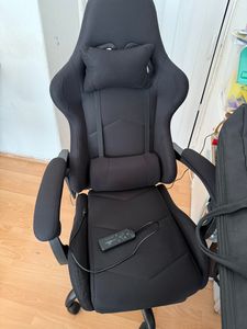 Delman Gaming Stuhl Racing Stuhl Bürostuhl Computerstuhl Massagefunktion mit 6 Vibirationspunkten Chefsessel atmungsaktive Stoff Ergonomische Fußstütze 0036 Blau Kunden-Foto 3