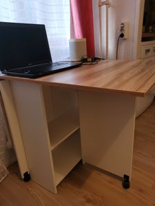 Mondeer Esstisch Klappbarer Küchentisch  mit einer Schublade und zwei Lagerregalkonsolen Esszimmertisch Kaffeetisch mit verstellbaren Füße Kunden-Foto 15