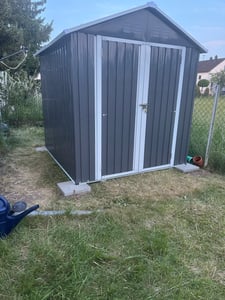 Metall Geräteschuppen Gerätehaus mit Fundament mit Fenster Satteldach Schuppen Pultdach 6m³ Grau Kunden-Foto 1