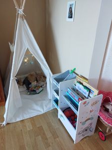 Étagère pour enfants 'Neda' avec 3 compartiments et 2 boîtes pliantes Motif océan 74 x 71 x 23 cm Photo du client 1