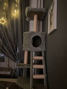 PawHut Kratzbaum Katzenbaum mit Katzenhöhle Leiter E1 MDF Sisal Hellgrau Kunden-Foto 1