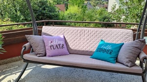 Heimtexland ® Outdoor Deko Kissen 45x45 mit Füllung Garten Lounge Dekokissen wasserabweisend wetterfest Outdoorkissen Gartenkissen bedruckt Typ906 Palme Kunden-Foto 1