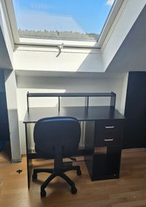 Mondeer Bureau Bureau informatique avec meuble de rangement et 2 tiroirs Noir Photo du client 1