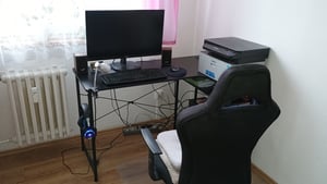 COMHOMA Schreibtisch Gaming Tisch mit Regal, Eckschreibtisch mit USB-Ladeanschluss und Steckdose, 120cm Computertisch L Form, PC Tisch für Büro, Heimb Kunden-Foto 3