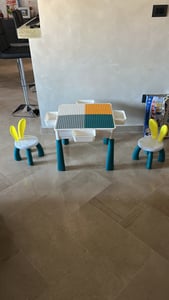 Aopunly Kindertisch mit Stühle Kindersitzgruppe mit 251Stück Bausteine Mehrzweck Tabelle ,mit 2 Stühlen,Sitzgruppe für Kinder mit Stauraum Kunden-Foto 1