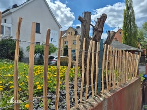 Staketenzaun in 26 Größen - Holzzaun aus Haselnuss - Gartenzaun Holz Höhen 50 cm - 150 cm Länge 5/10 Meter - Kastanienzaun für Garten (90cm x 5m) Kunden-Foto 13