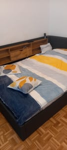 Flieks Hydraulisches Schlafsofa 140x200cm mit Stauraum, Polstebett mit USB, Jugendbett mit Led und offenen Staufächern, Doppelbett Leinen, Grau Kunden-Foto 5