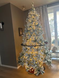 COSTWAY Sapin De Noël Lumineux Avec Effect Floqué, Base En Fer, Arbre