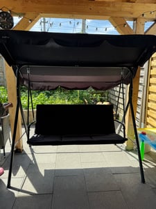 HinHocker Hollywood schommelstoel, 3-zits met zonnedak, zwart, belastbaar tot 250 kg, tuinschommel Klantenfoto 2