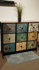 INONEFT Kommode met 9 lades, bekleed met stof, afmetingen 100x30x100 cm. Kommode/dressoir voor de slaapkamer, met metalen frame en houten oppervlak, met een vintage bloemenmotief Klantenfoto 2