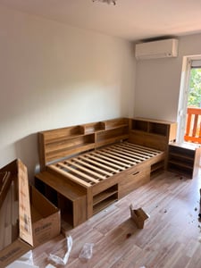 MODFU letto per bambini divano letto in legno 140x200cm con cassetti e rete a doghe, letto per ragazzi con libreria e armadietto, ampio spazio di archiviazione, bianco Foto del cliente 1