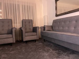 Couchgarnitur 3-1-1 ORLANDO, Couch mit Schlaffunktion und Bettkasten, Couch + 2 Sessel - Beige Kunden-Foto 1