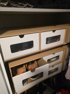 XINZI 20x pudełka na buty brązowo-białe - sztaplowane, z przezroczystym okienkiem i szufladą, wykonane z papieru kraft, do przechowywania butów/nogawek Zdjęcie produktu od klienta nr 2