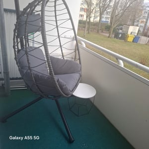 Zahradní houpačka Aria 51442, závěsná, včetně rámu, závěsné křeslo s výpletem, polštáři a závěsem s pružinou Fotografie od zákazníka č. 4