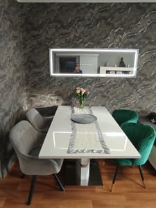 Espejo de cuerpo completo AIORBER LED, 160x50 cm, con iluminación, para colocar en el suelo o en la pared, diseño moderno, color plateado Foto del cliente 1