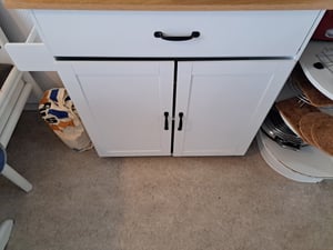 UISEBRT Servierwagen Küchenwagen mit Gewürzboard & Handtuchhalter & Schublade Küchenwagen auf Rollen Küchenschrank mit Arbeitsplatte Holz 115 x 36 x 90 cm Weiß Kunden-Foto 1
