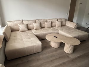 GrainGold Ecksofa U-Form Decor U - Ecksofa mit Schlaffunktion, Bettkasten - Wohnlandschaft, Wohnzimmer Sofa - Eckcouch Beige (Monolith 02) Kunden-Foto 1