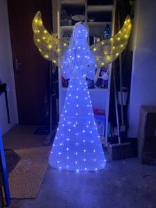 COSTWAY: Ángel navideño iluminado, grande, decoración navideña con 120 luces LED de color blanco cálido, figura navideña con arpa, iluminación navideña Foto del cliente 1