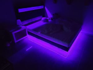 Flieks Polsterbett 140x200cm mit USB, Jugendbett Doppelbett mit LED, Stauraumbett Holzbett Funktionsbett mit Stauraumkopfteil, Leinen, Beige Kunden-Foto 3