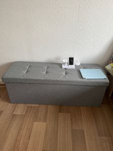 SONGMICS 110 cm Sitzbank mit Stauraum, klappbare Sitztruhe, Fußbank, helltaupe Kunden-Foto 3